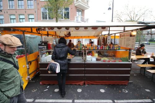 This is the street counter at the end of the Dapper Markt that serves the best donner in Amsterdam