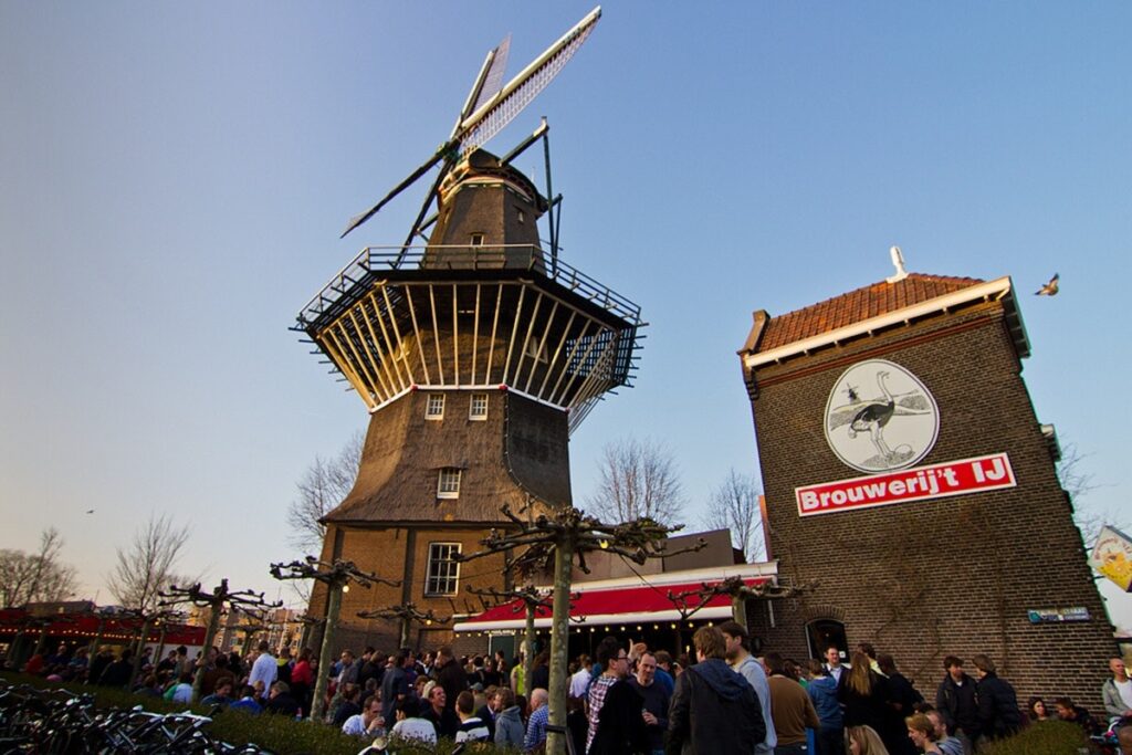 The Amsterdam micro brewery and beer bar called Brouwerij 't Ij which is next to a windmill