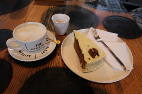 Coffee and carrot cake at Cafe Droog