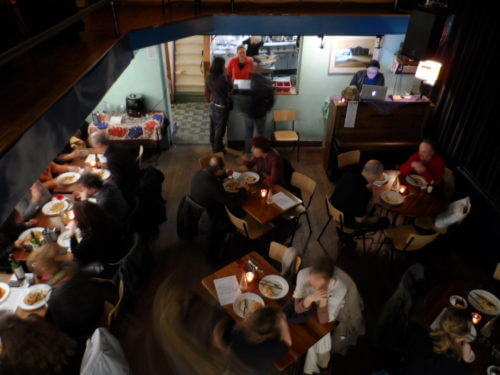 The dining area at zaal 100, one of Amsterdam's squat / community restaurants