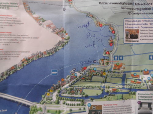 A map opf Zaanse Schans showing the windmill locations