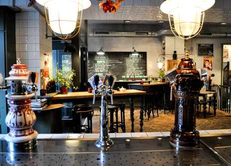 Interior of the Amsterdam Beer Bar and micro brewewry called De Prael